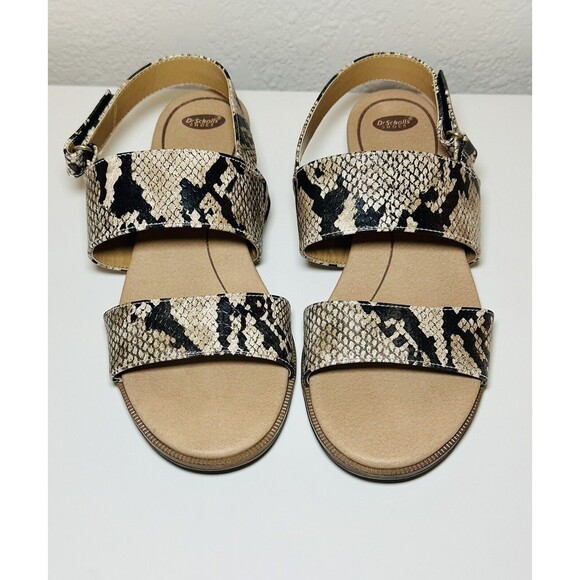 DR. SCHOLLS Freeform Tan Black Snake Animal Print Low Heel Sandals SIZE 7.5M - Picture 2 of 8